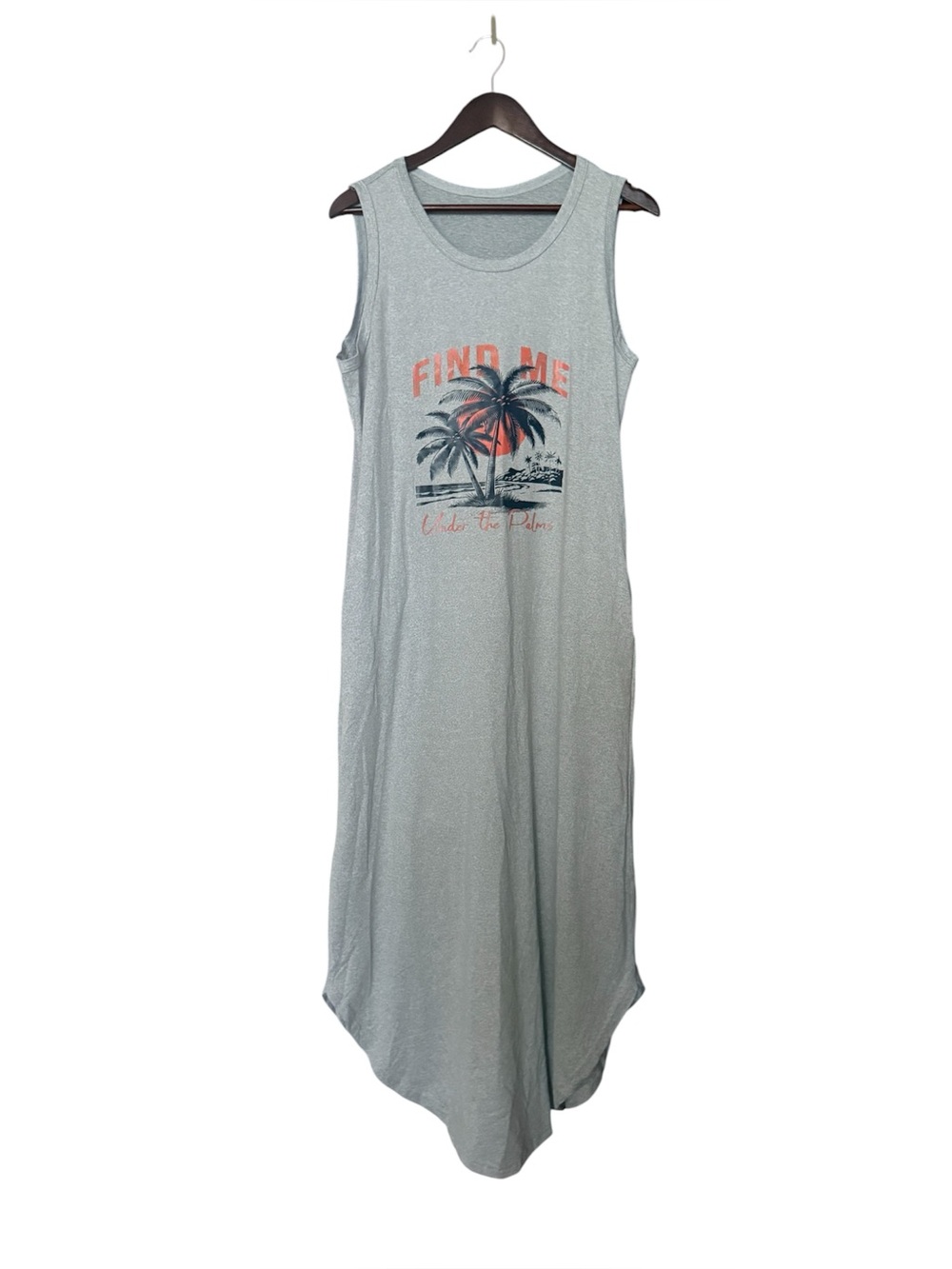 Sleeveless Maxi Tank Dress with Palm Graphic